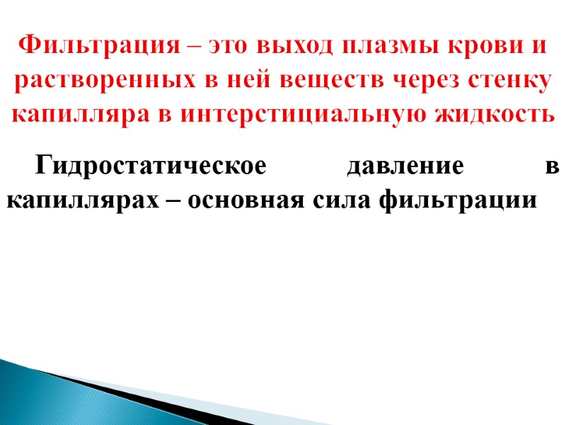 Фильтрация – это выход плазмы крови и растворенных в ней веществ через стенку капилляра